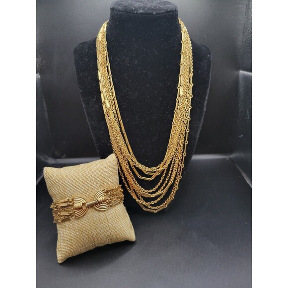 Sarah Coventry Jewelry - Vintage Gold tone Sarah Coventry Long Heavy Layered Necklace and Bracelet